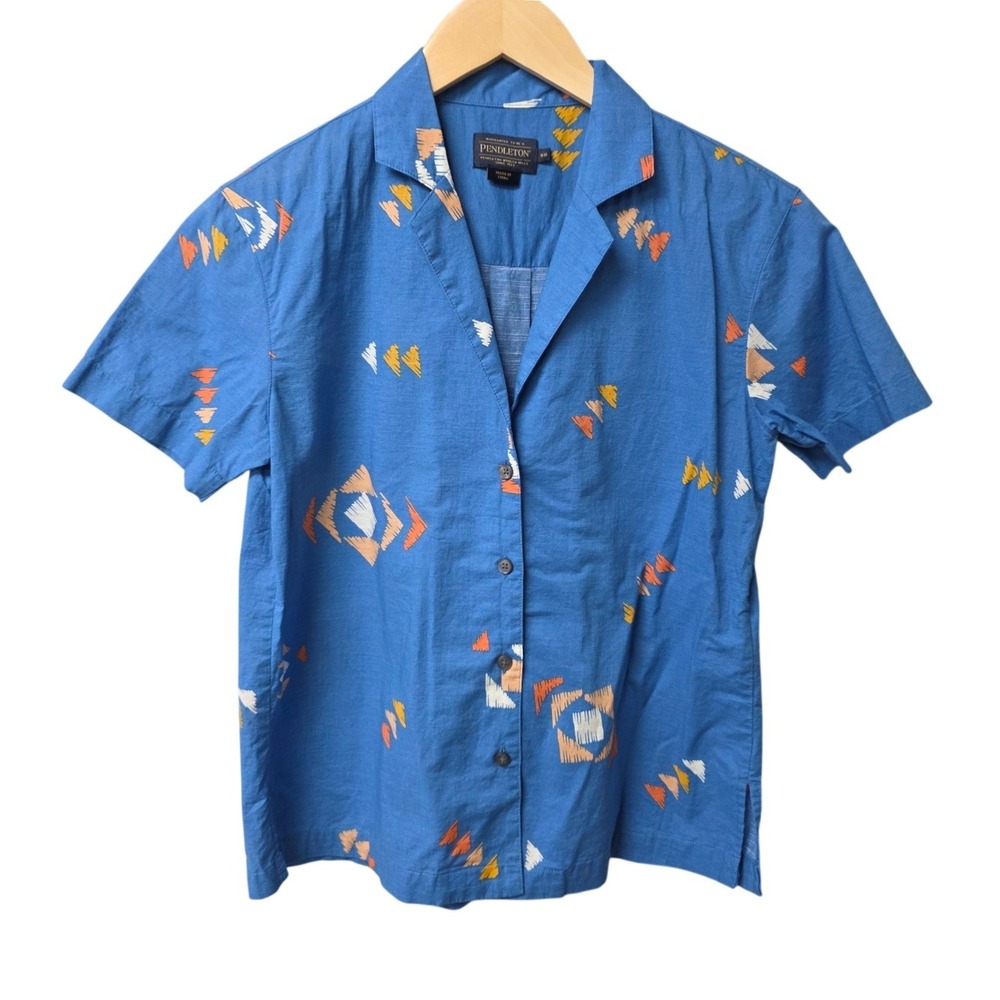 Pendleton Cotton Button Up Shirt Womens‎ XS Blue Southwest Tribal Geometric Camp